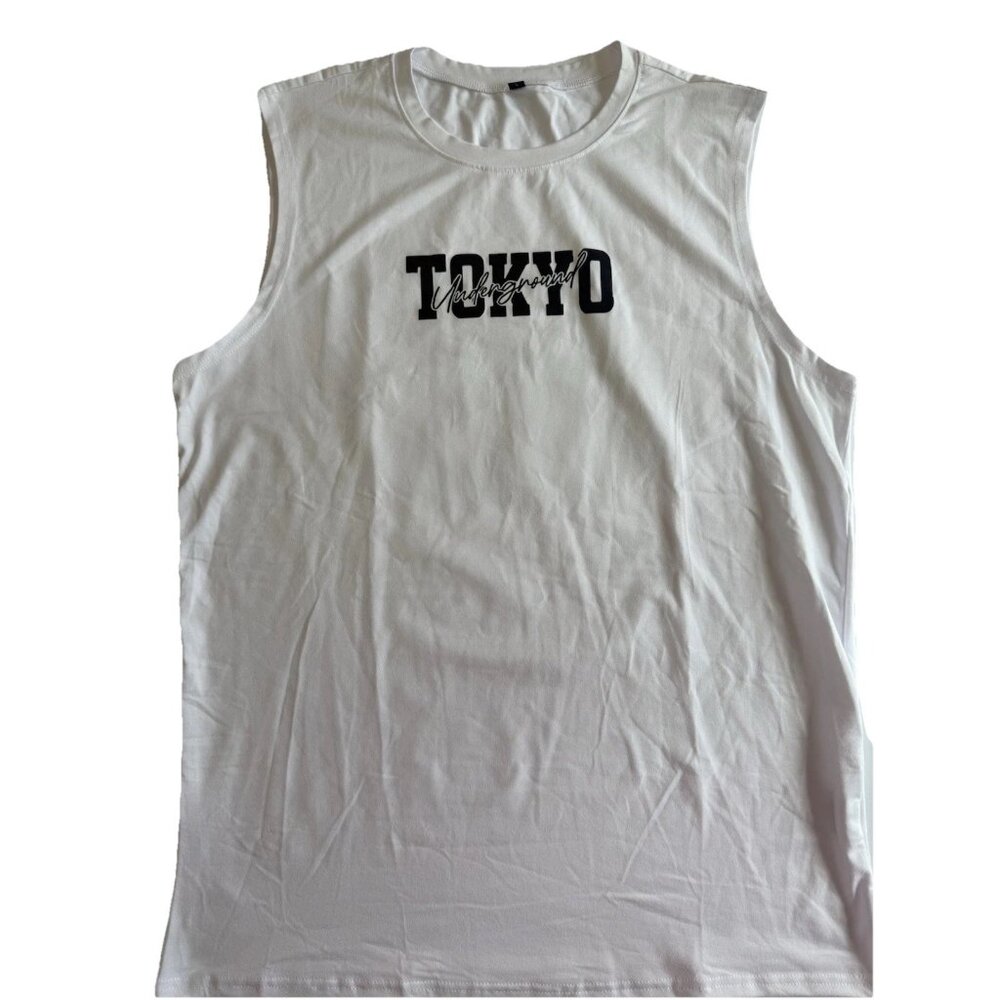 Tokyo Underground Graphic Muscle Tee Mens L White Sleeveless JDM Car Shirt